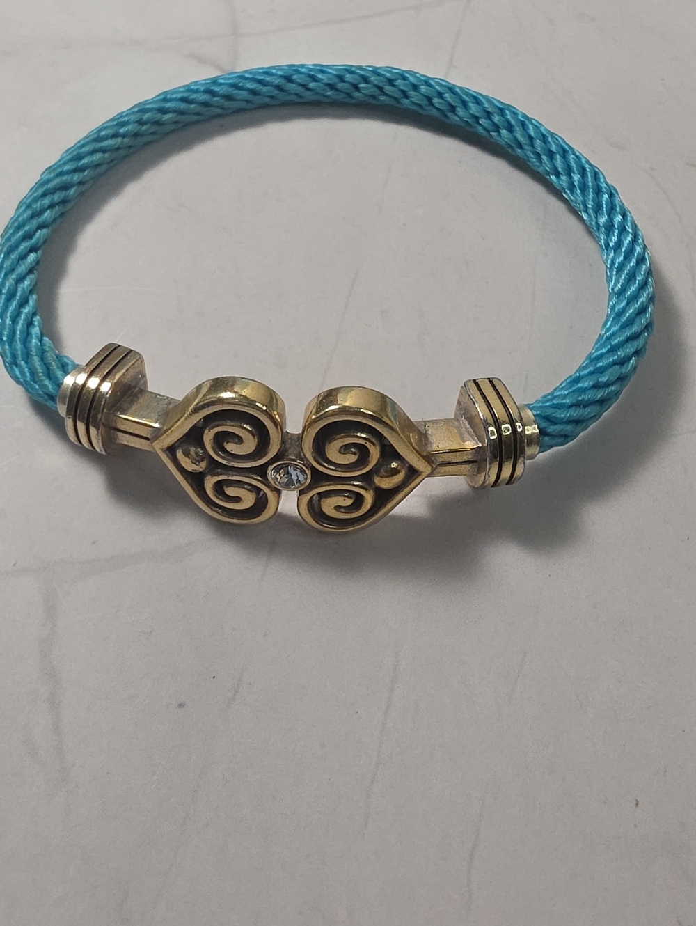 Brighton Gold-Tone Swirl Heart Bracelet with Turquoise Cord
